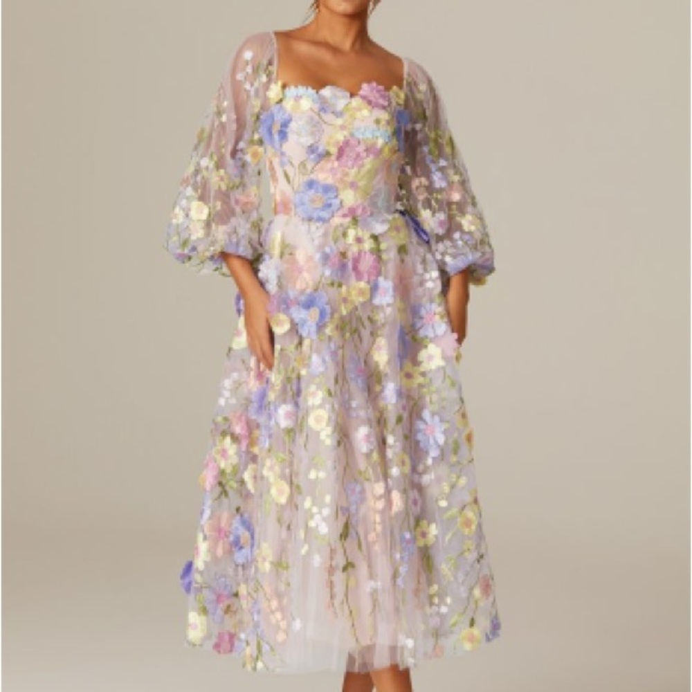 Floral Embroidered Midi Dress - Lavender Multi